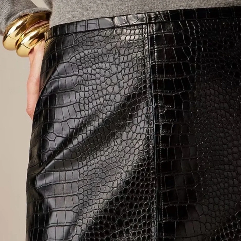 J Crew Black Croc-Embossed Pencil Skirt